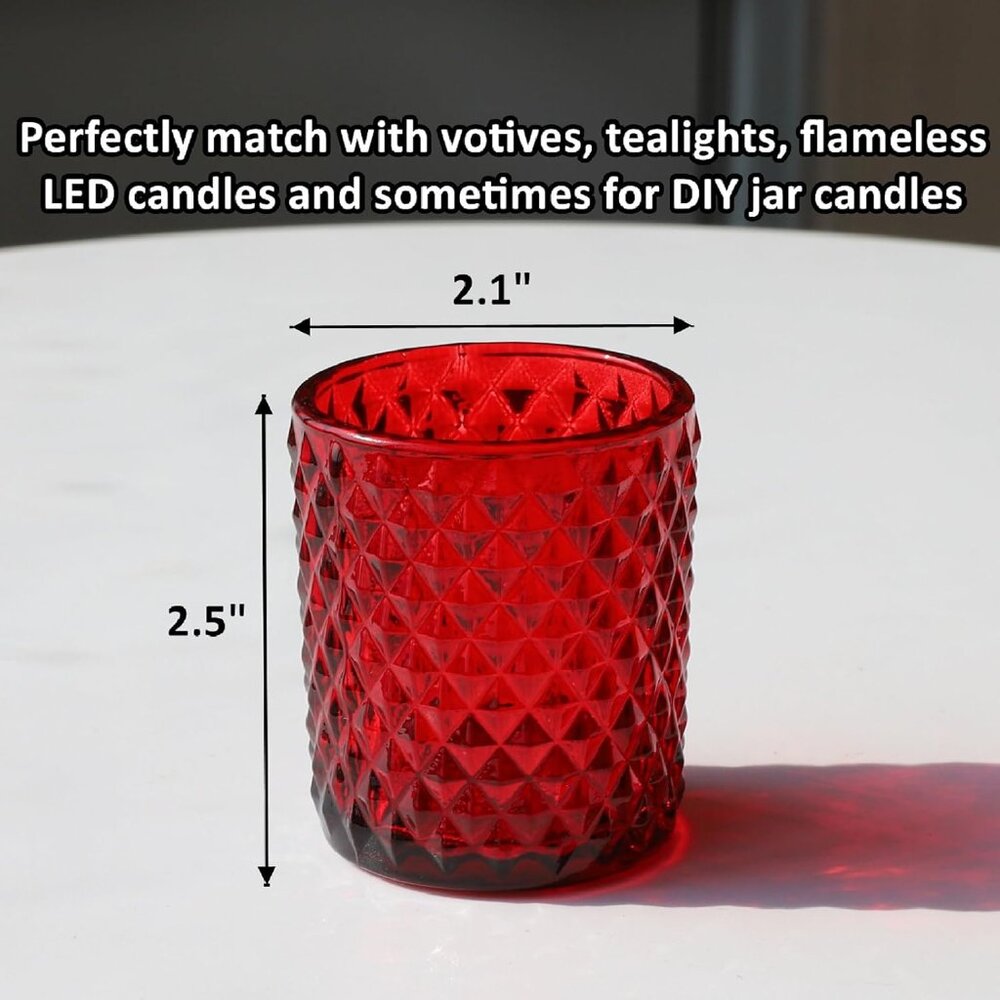 Red Votive Candle Holders Bulk Set of 12, Glass Tea Lights Candle Holder for Wed - Picture 2 of 9